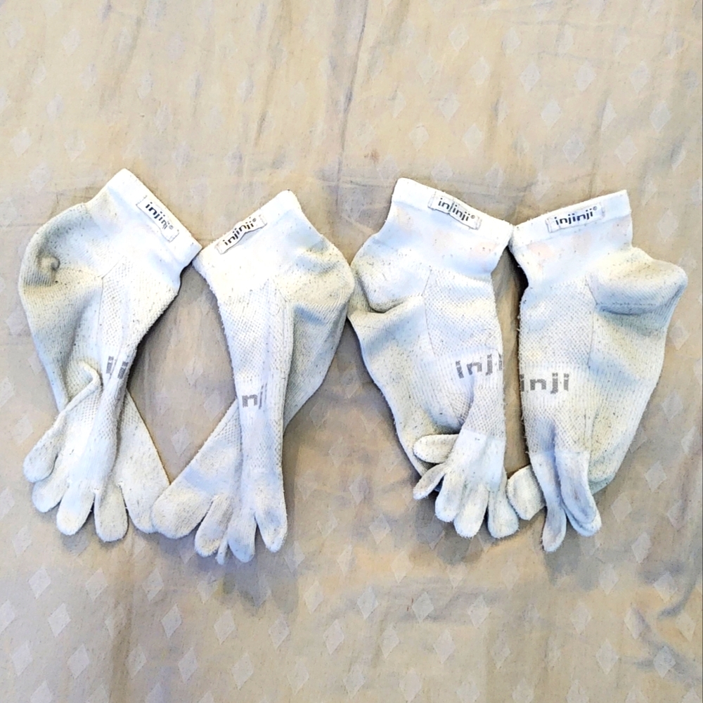 2 pairs of used Injinji Performance Toesocks Mens Size Large Mini Crew White